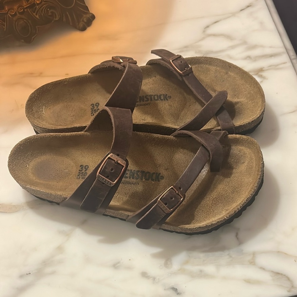 Birkenstock Brown Leather Sandals with Classic Two-Strap Design
